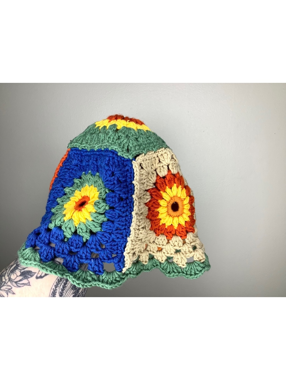 Handmade Granny Square Crochet Knit Bucket Hat